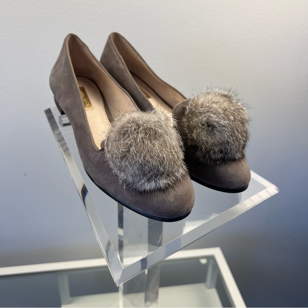 Louise et Cie Lo-Andres Gray Flats with Real Rabbit Fur Embellishment SIZE 7
